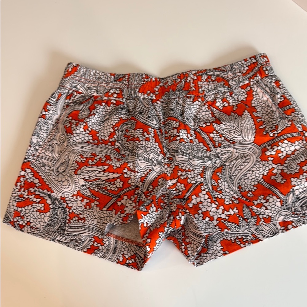 J. Crew Orange and White Athletic Shorts with Intricate Pattern